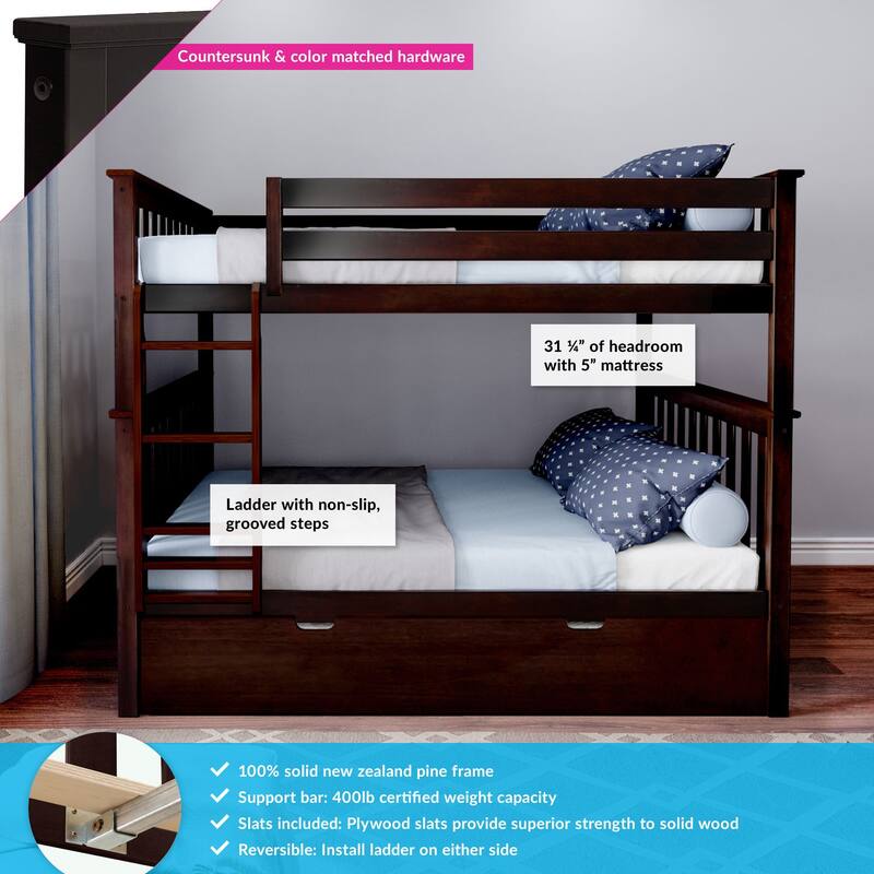 Max and Lily Full over Full Bunk Bed with Trundle Bed