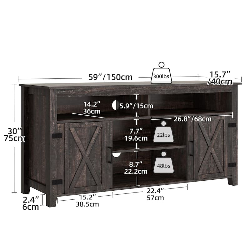 Moasis Farmhouse Barn Door Wood TV Stand with Power Outlet, Entertainment Center with Shelves for TV up to 65"