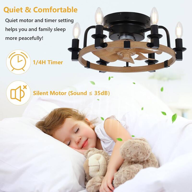 Vintage Ceiling Fan Light with Lighting and Multifunctional Remote Control, 6 Speed Settings for Bedroom and Living Room