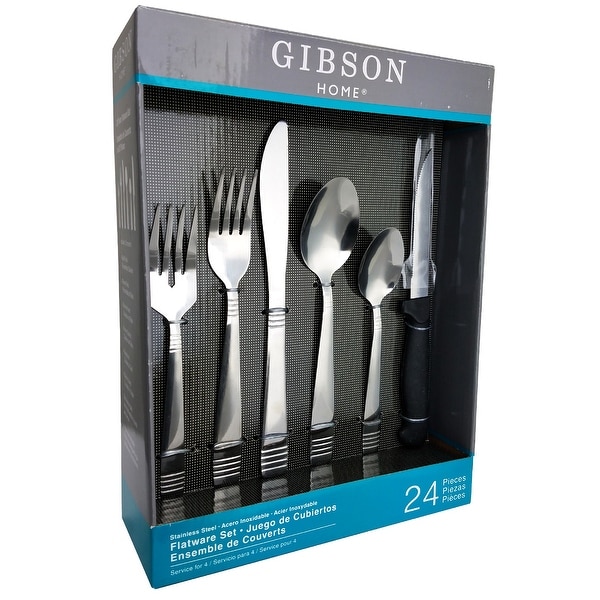 Gibson Palmore Plus 24 Piece Stainless Steel Flatware Set with 4 Steak Knives. Opens flyout.