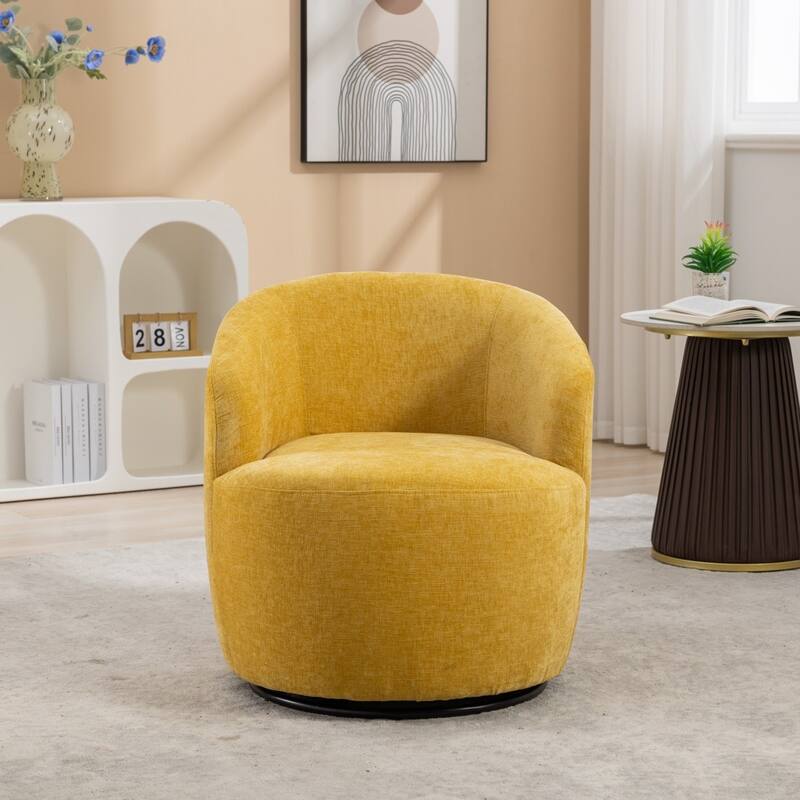 Chenille Fabric Swivel Accent Barrel Armchair with Coating Metal Ring