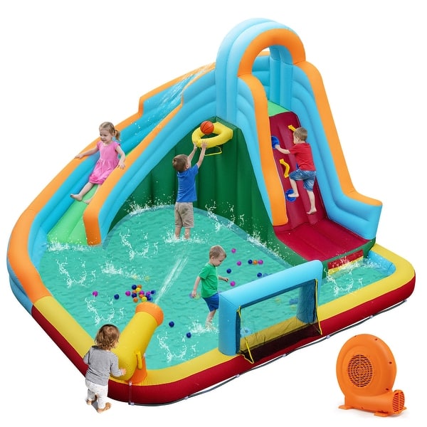 slide 2 of 10, Gymax Inflatable Water Slide Park w/Long Slide Splash Pool Climbing - Multicolor Multicolor - Kids