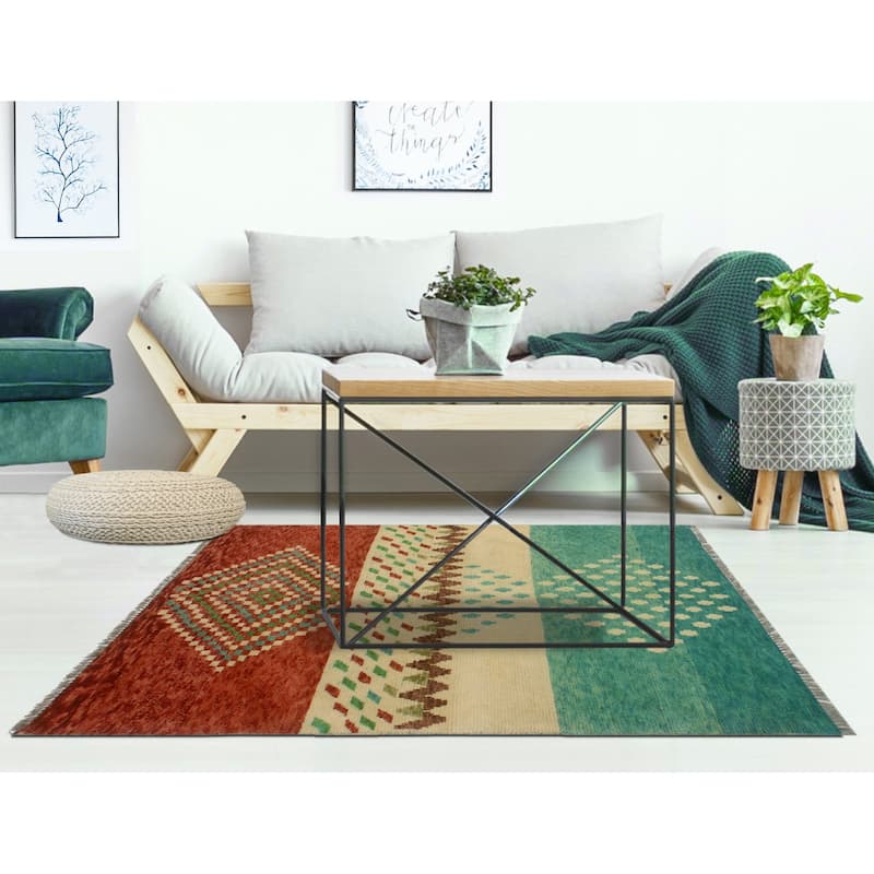 Balochi Adolphus Green/Beige Rug - 3'5" x 4'10"