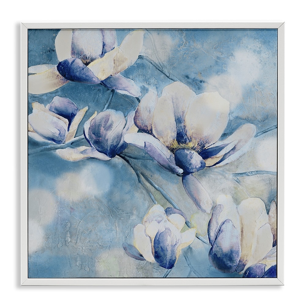 Stupell Blue Flowers & Bokeh Framed Giclee Art Design By Carol Robinson