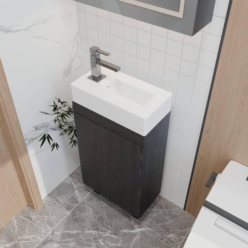 GDFStudio - Dominic 16-Inch Compact Freestanding Bathroom Vanity with Undermount Ceramic Sink and Smart Storage Cabinet