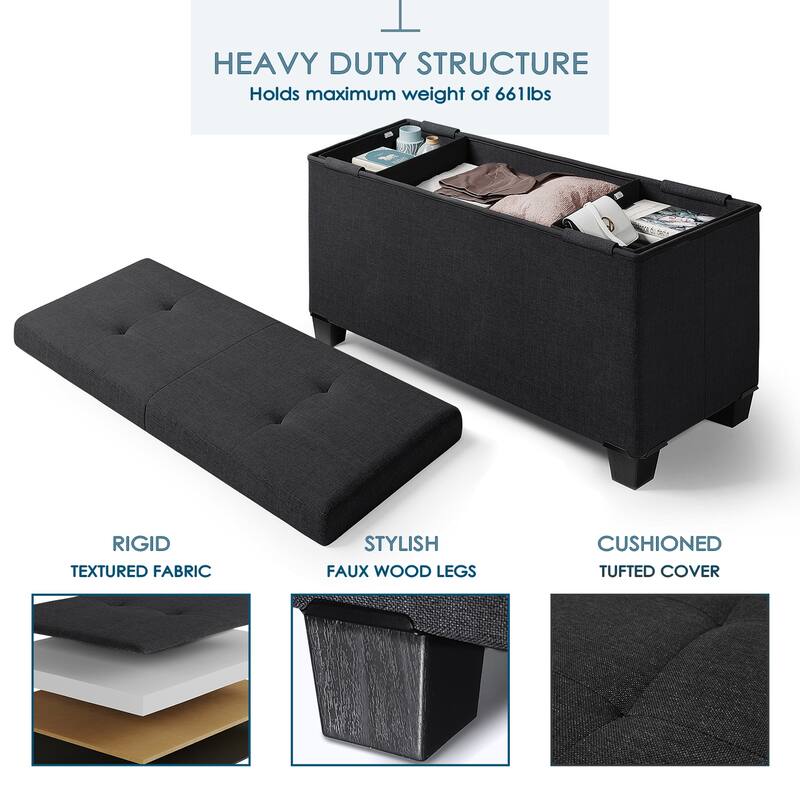 Empyrean Tuffted Folding Foot Rest Storage Ottoman Bench with Storage Bins