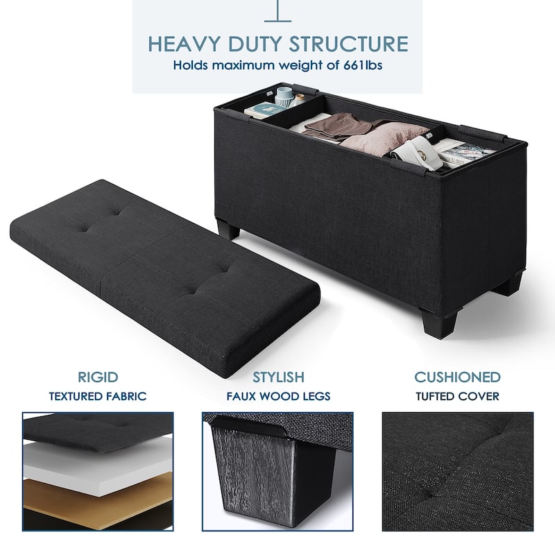 Empyrean Tuffted Folding Foot Rest Storage Ottoman Bench with Storage Bins