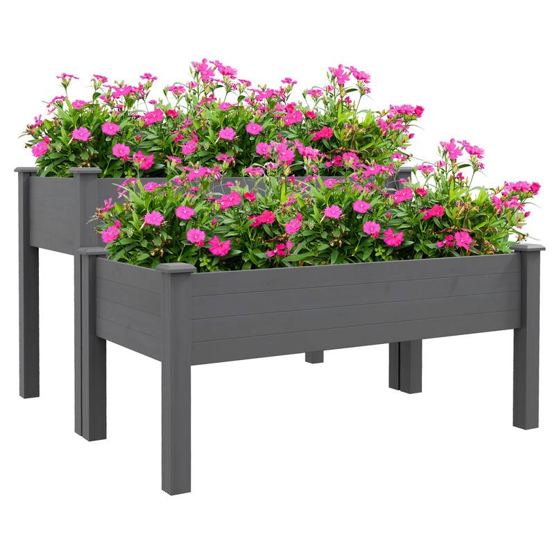 2-Tier Indoor/Outdoor Raised Garden Planter with Self-Draining Design - Grey