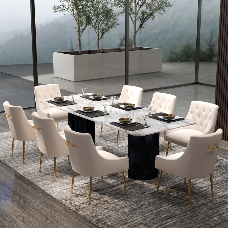 SEYNAR Modern Glam Velvet Dining Chair Set of 8 for Dining Room, Tufted Vanity Chair for Living Room (no table)