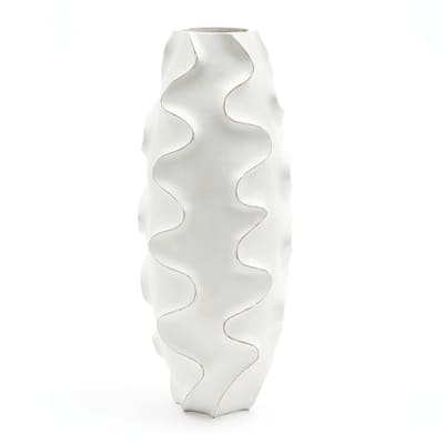 Kymira Decorative Handcrafted Mango Wood White Vase for Living Room- 6X17"
