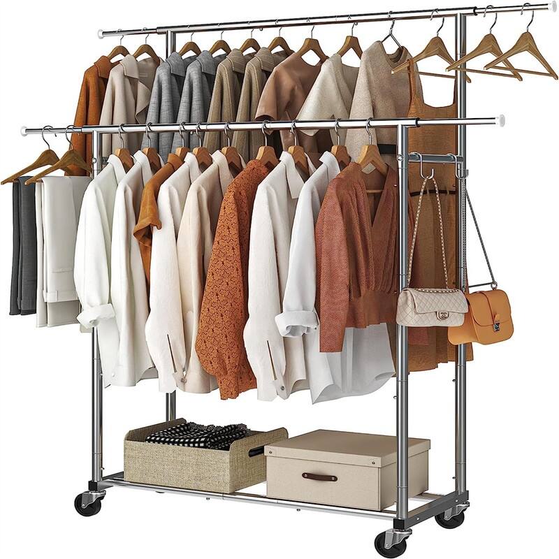 Trending Double Rod Clothing Garment Rack - 16.25"D x 57.5"W x 66.25"H