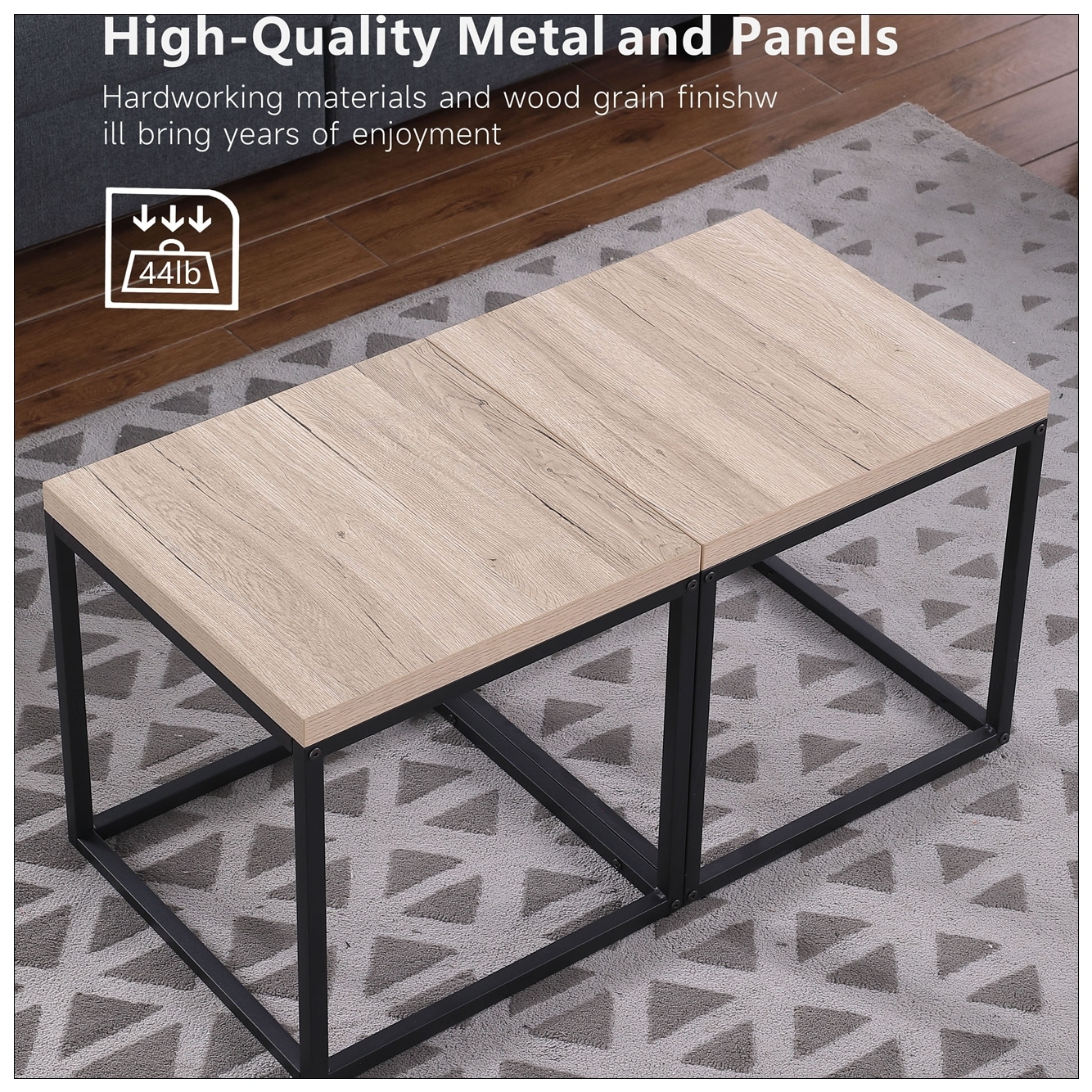 2PCS Square End Table With Metal Legs