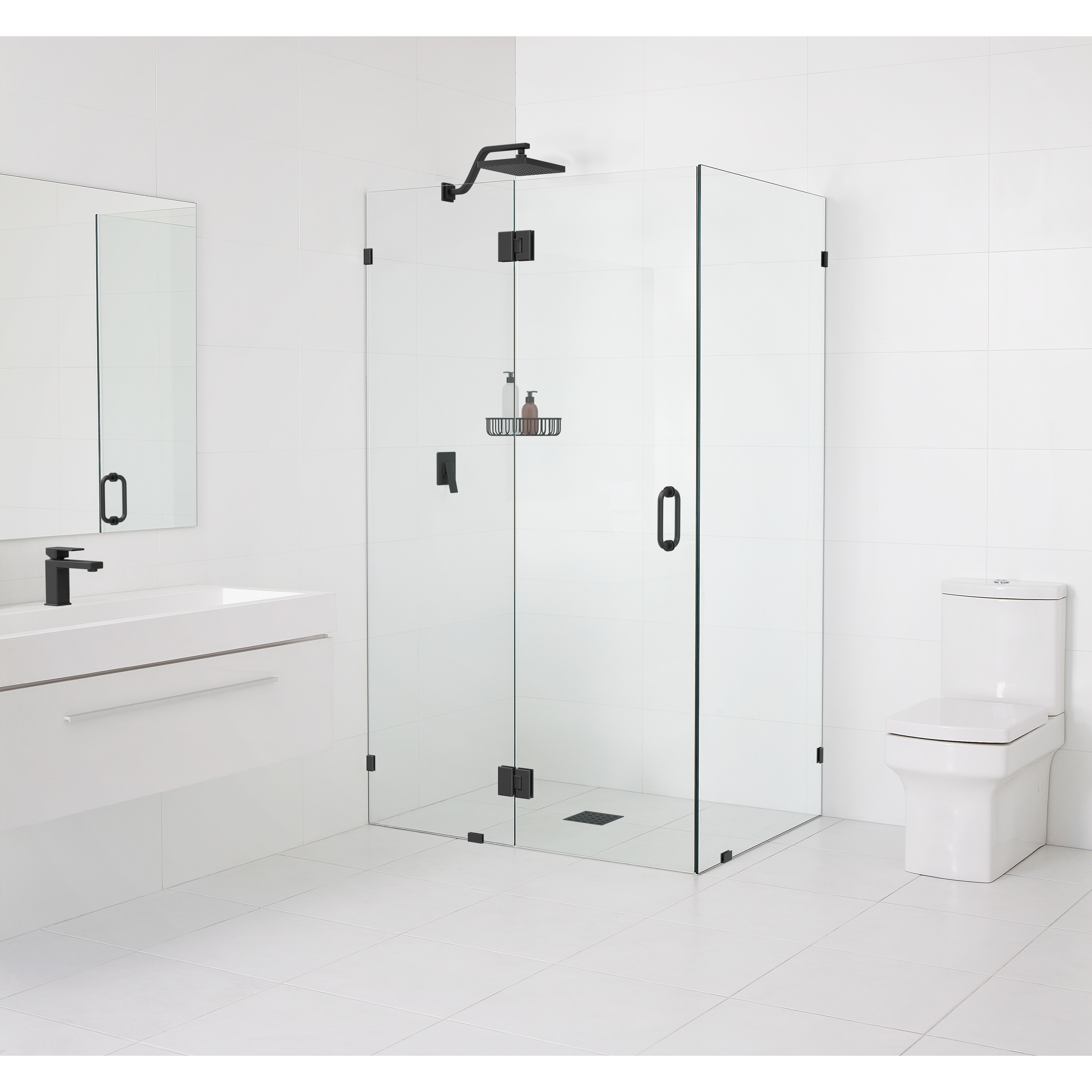 Glass Warehouse 78" x 36" x 47" Frameless 90 Degree Shower Enclosure - Glass Hinge