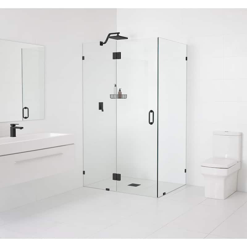 Glass Warehouse 78" x 48" x 48" Frameless 90 Degree Shower Enclosure - Glass Hinge - Matte Black
