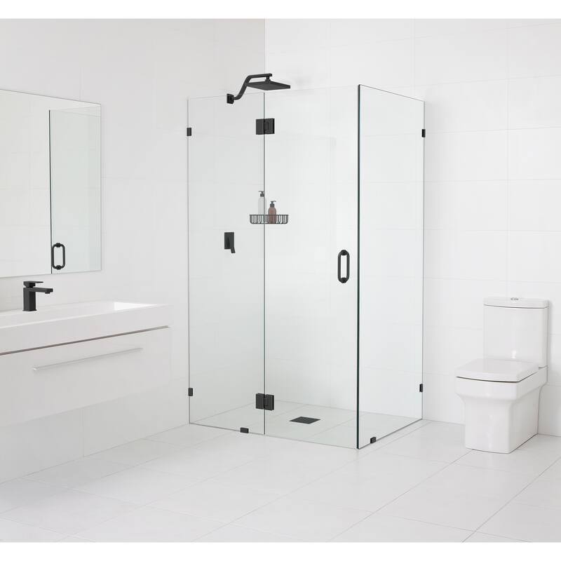 Glass Warehouse 78" x 59" x 36" Frameless 90 Degree Shower Enclosure - Glass Hinge - Matte Black