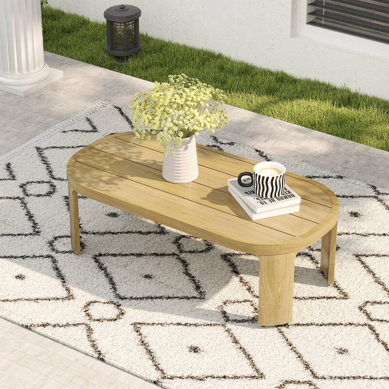 Overture 1-Piece Natural Wood Grain Aluminum Outdoor Coffee Table - 24 x 47