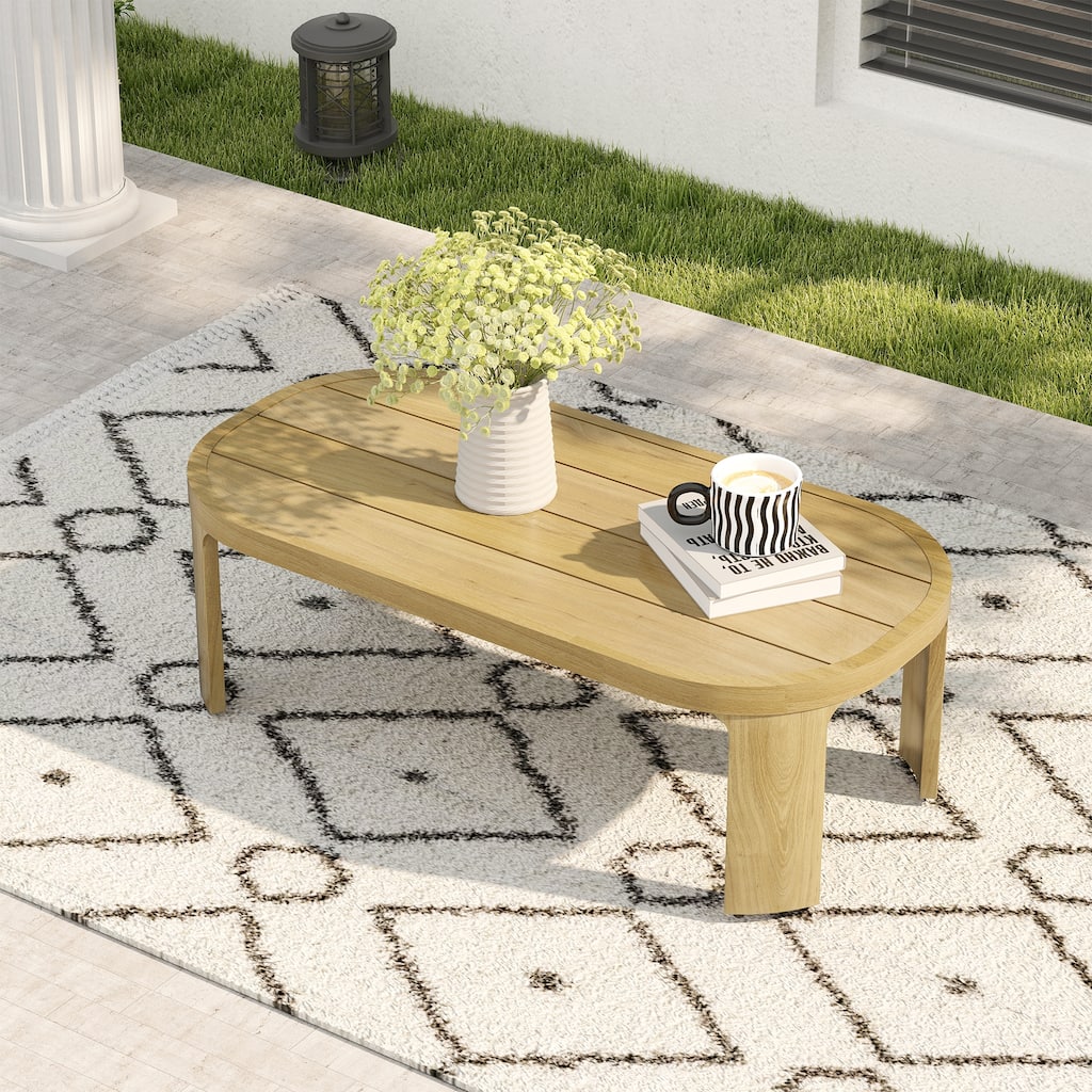 Overture 1-Piece Natural Wood Grain Aluminum Outdoor Coffee Table - 24 x 47
