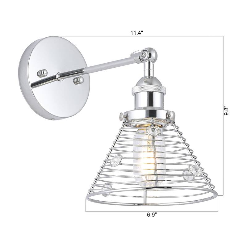 10-inch 1-Light Chrome Swing Arm Wall Sconce with Crystal Shade