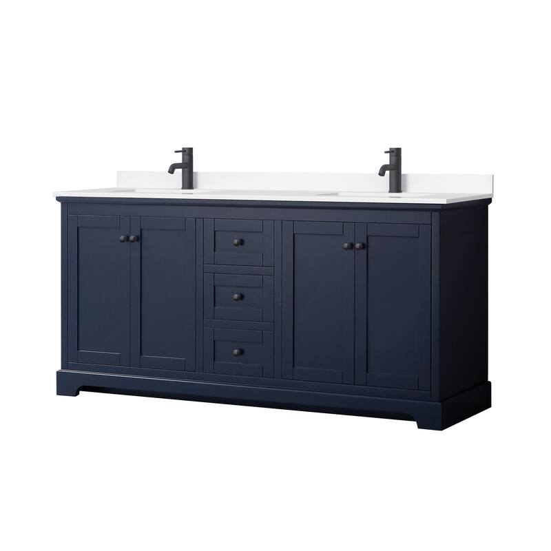 Wyndham Collection Avery 72" Free Standing Double Basin Vanity Set - Dark Blue / White Cultured Marble Top / Matte