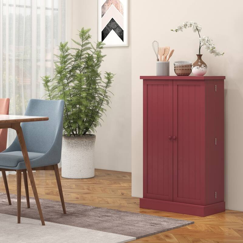 41" Kitchen Pantry Storage Cabinet, Freestanding Kitchen Cabinet - Red