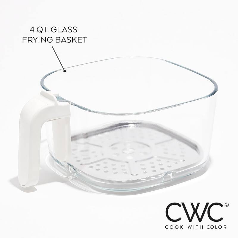 COOK WITH COLOR 1200W Air Fryer: Glass Basket, Dishwasher Safe, 60min Timer, 6 Presets, Temp Control 175F-400F, 4 - 5.5 QT