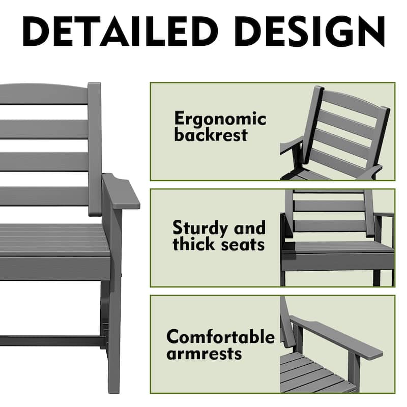 Outdoor Dining Table and Chair Set: HDPE Material, Wood - Grain Design