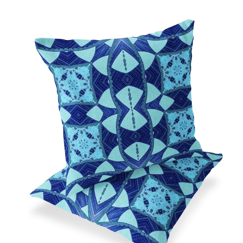 HomeRoots Set of Two 16" X 16" Blue and Green Blown Seam Eclectic Indoor Outdoor Throw Pillow - 16.00' X '16.00' X '5.00