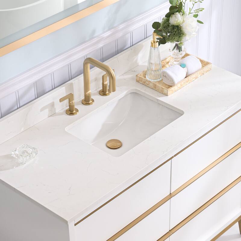 36"/48"/60" W Width Solid Wood Bathroom Vanity with Stain-resistant Carrera White Quartz Top and Sink