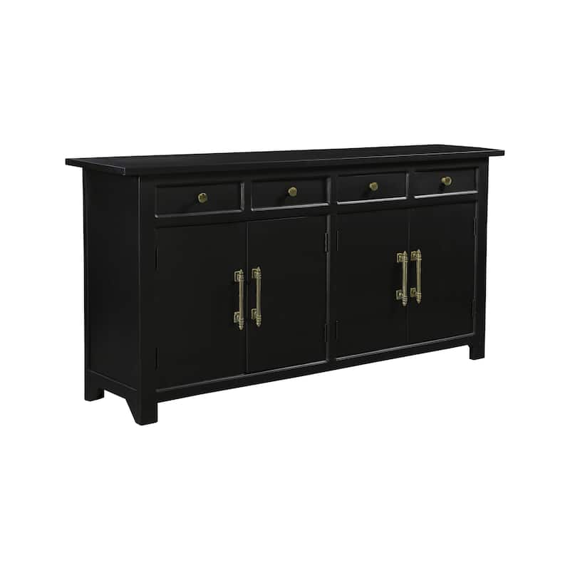 HomeRoots 79" Black Solid Wood Four Drawer Sideboard with Four Doors - 79.00 in. x 38.00 in. x 17.00 in.