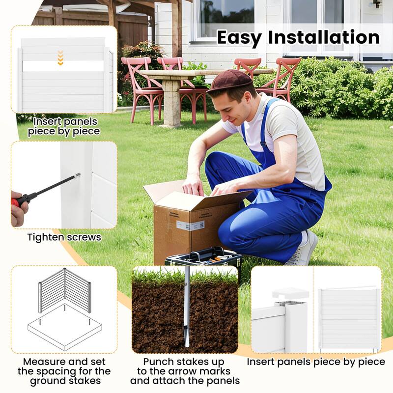 Costway Outdoor 48"L x 48"H PVC Privacy Fence Panels with Metal Ground - See Details