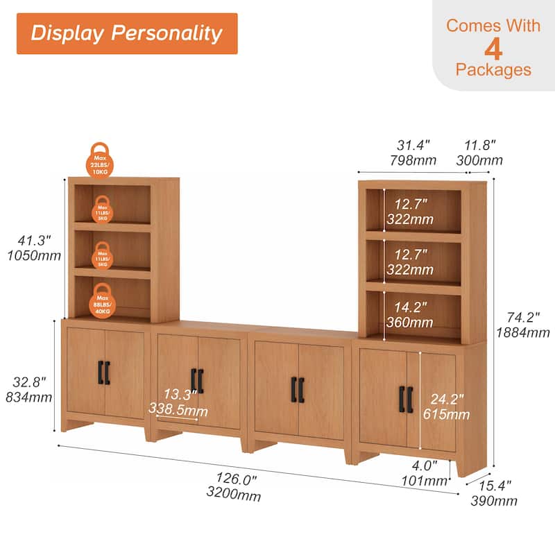 WAMPAT Entertainment Center with Bookshelves, Farmhouse TV Stand for Living Room, Bedroom - n/a