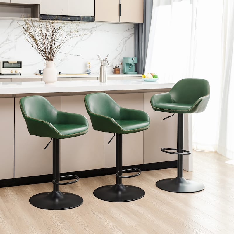 Glitzhome Set of 3 Mid-Century Modern Adjustable Swivel Bar Stools - Set of 3 - Hunter Green