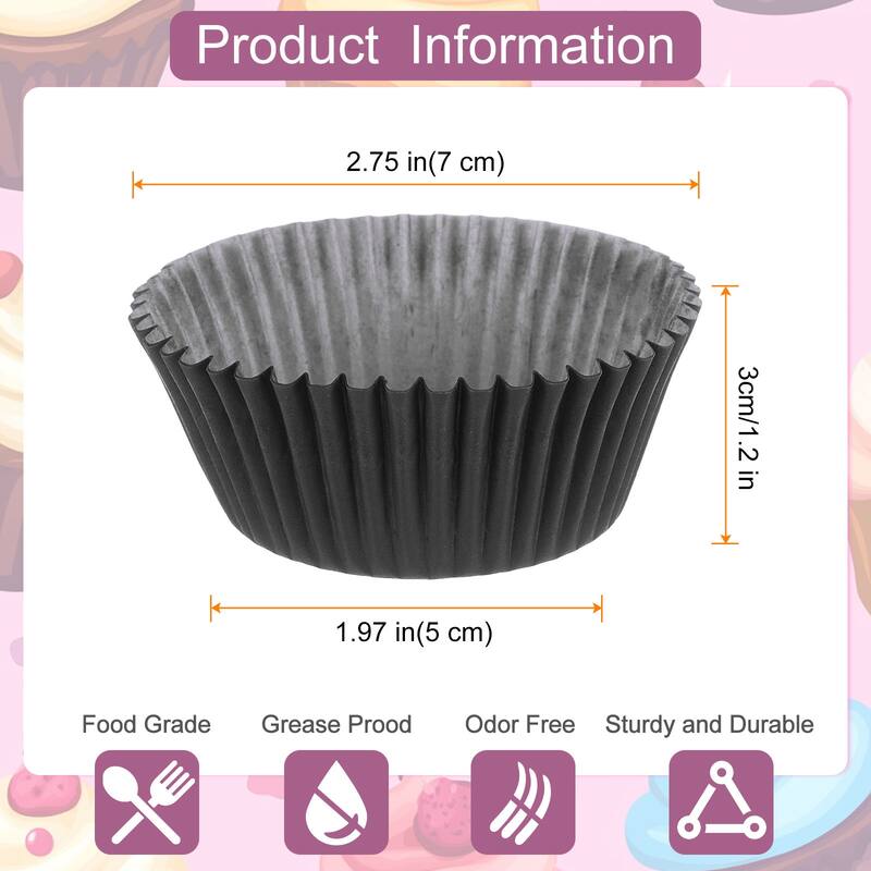 200 Count Cupcake Liners Cupcake Muffins Liners Paper Baking Cups - Black