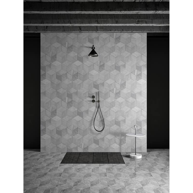 Roomfitters Hexagon Marble Tile for Wall, 3D Fluted OL Textured Natural Stone, Genuine Marble, 12-Piece Box, Carrara Gray