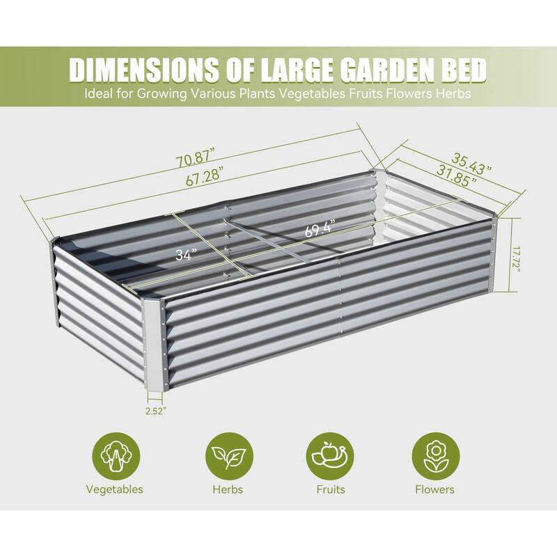 Modern Garden Bed Large Metal Planter with Support Rod Open Ended Base, for Gardening Vegetables Fruits Flowers - 8' x 10'