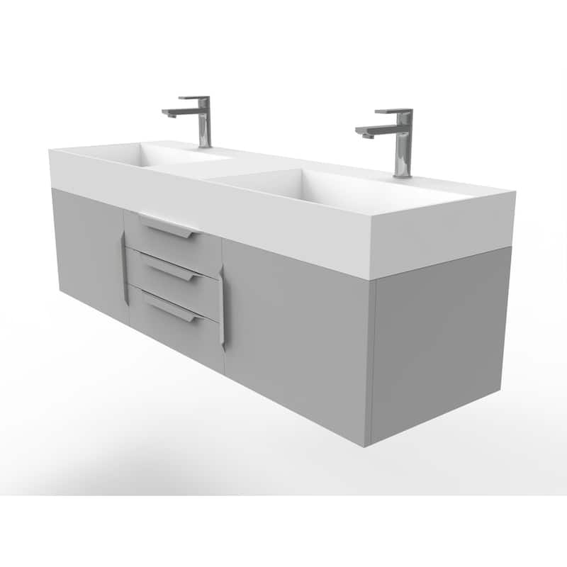 Amazon 60" Wall Mounted Bathroom Vanity Set w/ White Top
