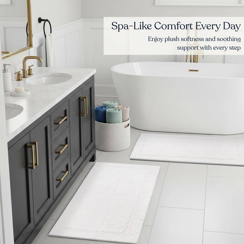 Delara Organic Cotton Reversible Bath Mat, 3000 GSM, GOTS Certified, Ultra-Thick & Super Absorbent, Quick-Drying Bathroom Rug