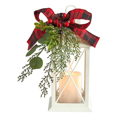 12” Battery Operated Berry with Decorative Bow Christmas Lantern