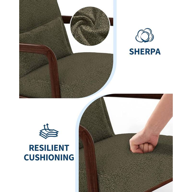 Modern Sherpa Accent Sofa Chair, Lounge Armchair with Lumbar Pillow for Living Room, Bedroom