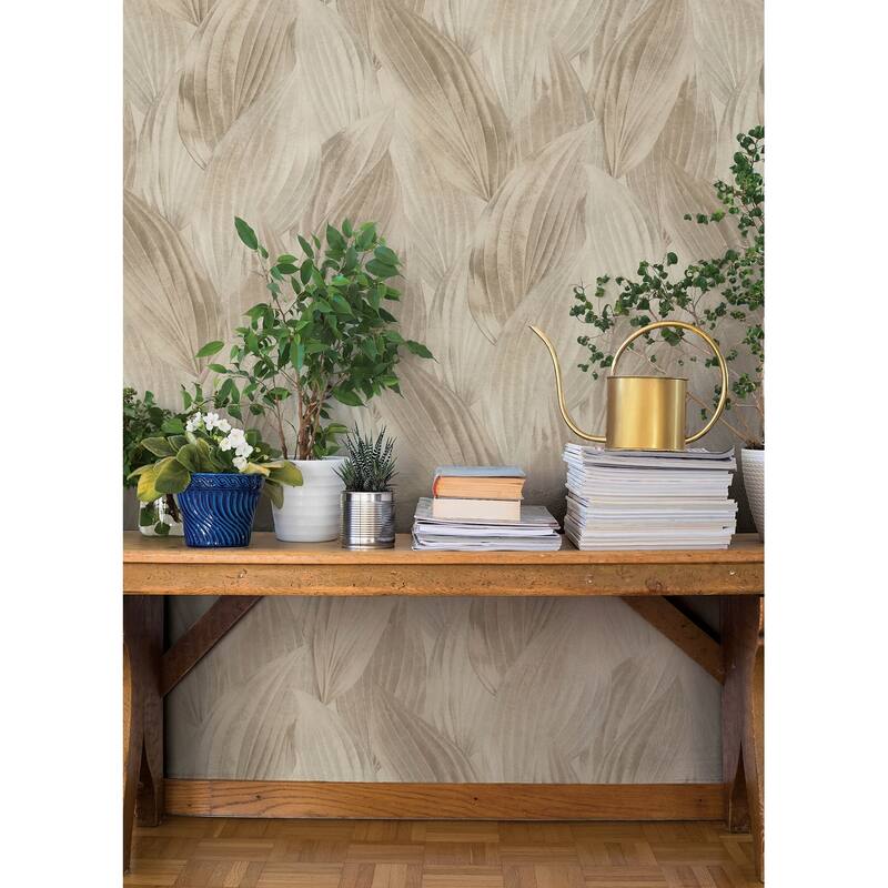 A-Street Prints Melora Beige Leaf Wallpaper