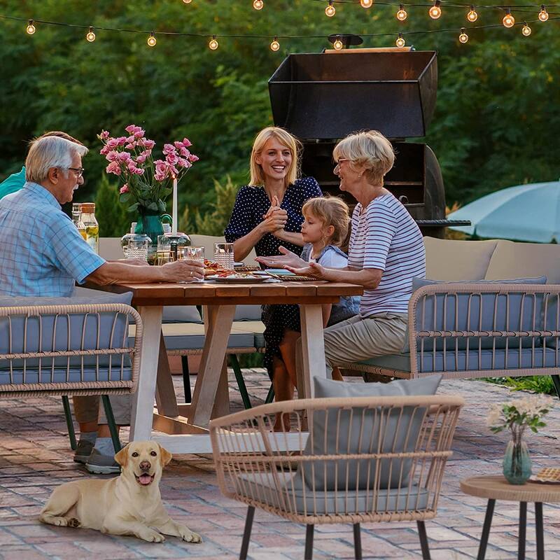 Fernald Patio Wicker Loveseat Sofa with Cushions and Lumbar Pillows