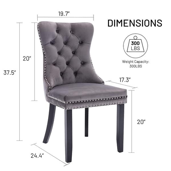 dimension image slide 3 of 8, Set of 2 Modern Glam Velvet Dining Chairs - Armless TuftedAccent Side Chairs with Nailhead Trim & Ring Handle