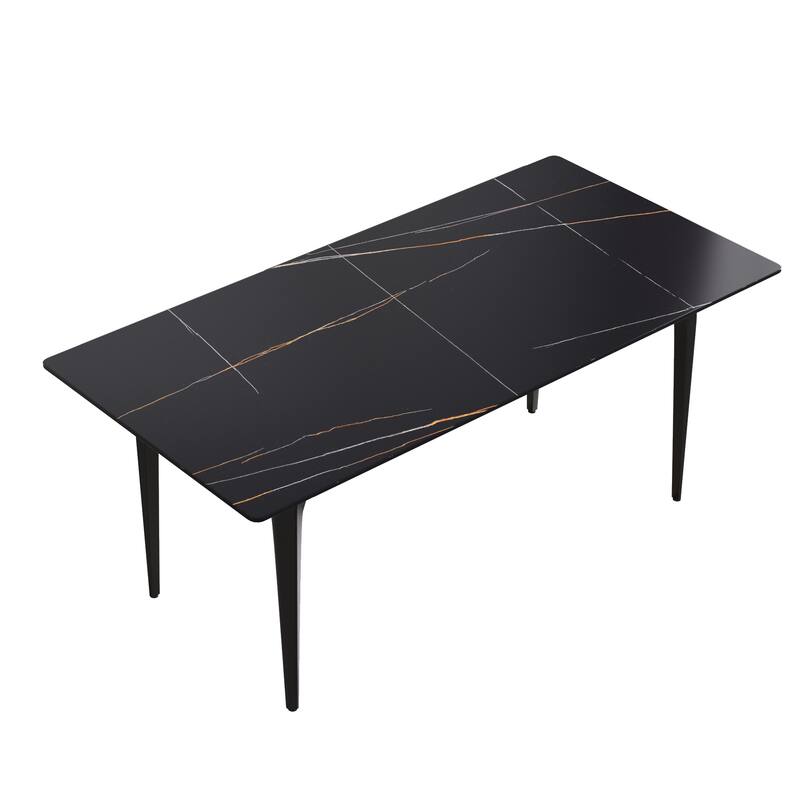 71" Modern Simply Marble Dining Table, Rectangular Sintered Stone Top and Carbon Steel legs