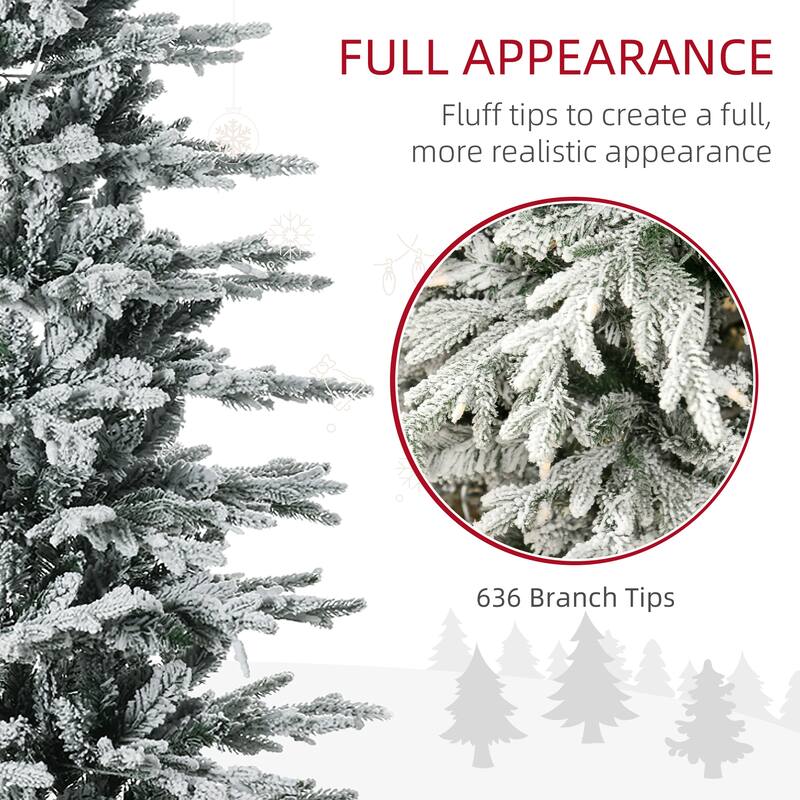 6ft Tall Prelit Snow Flocked Christmas Tree with 250 Clear Lights, Auto Open, and Extra Bulb