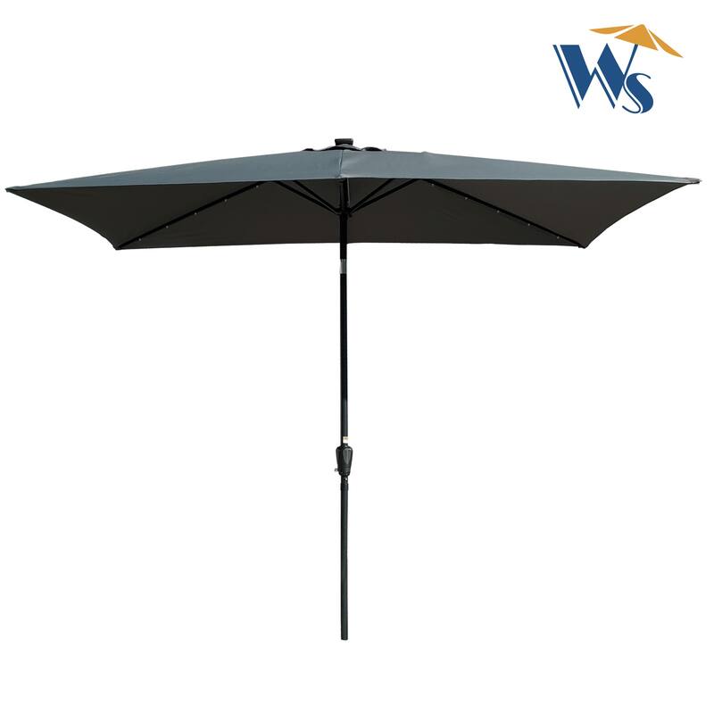 10ft Solar LED Rectangular Patio Umbrella with Crank and Tilt for Outdoor Use