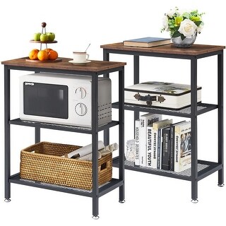 Industrial Brown 30-inch Tall End Table with 3-Tier Storage Shelf for ...