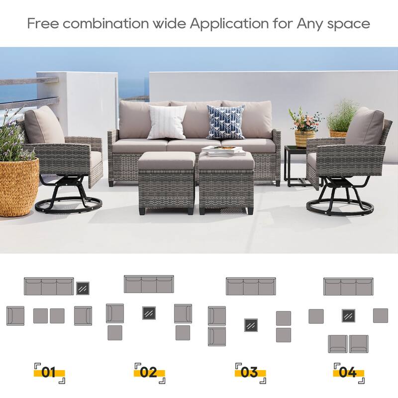 6-Piece Wicker Patio Conversation Set with Swivel Chairs