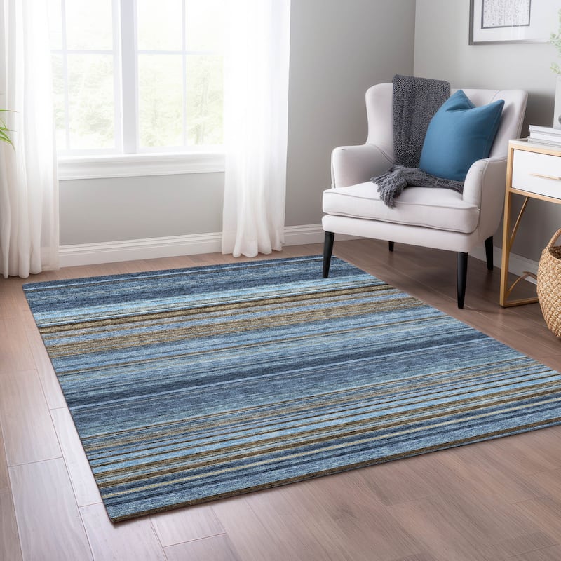 Machine Washable Indoor/ Outdoor Ombre Stripes Chantille Rug