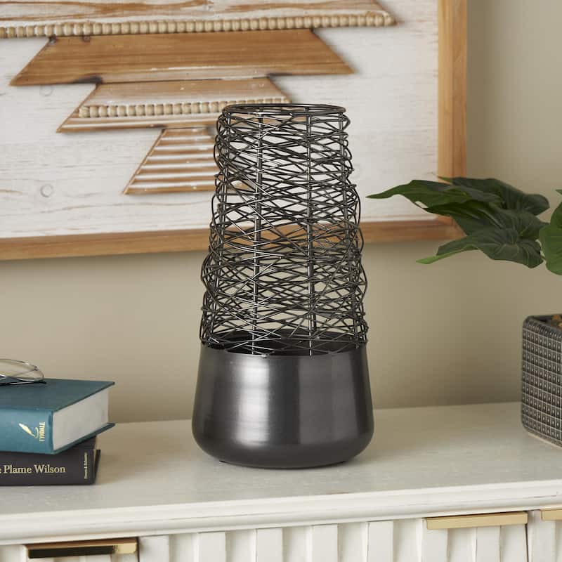 Metal Abstract Intertwined Wire Decorative Vase with Solid Matte Base - Black - Roche River Decor