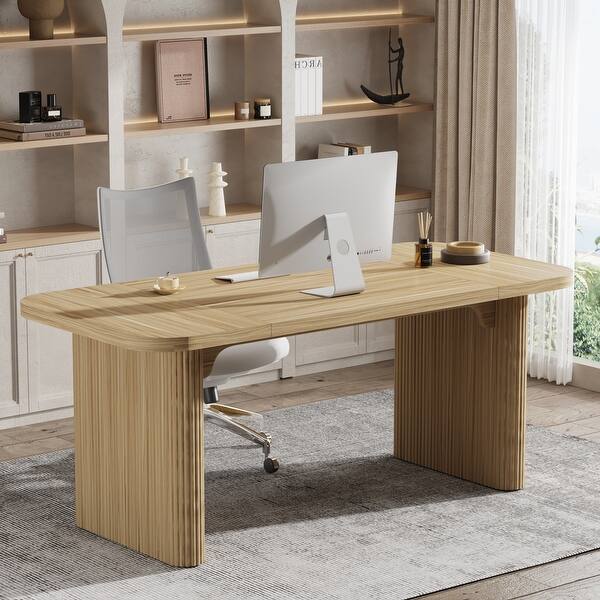 62.99 W Modern Executive Desk Simple Computer Desk with Engineered Wood Top and Legs Brown